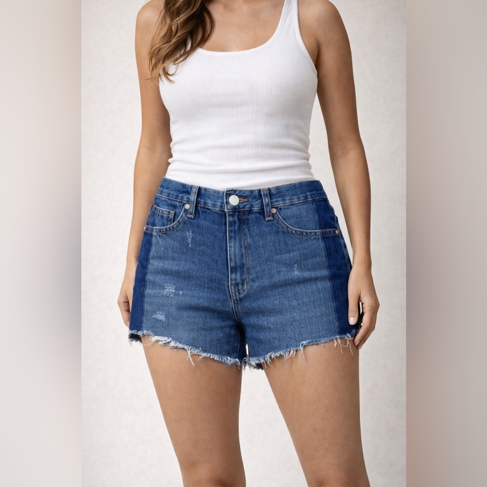 OAK+ FORT Raw Hem High Rise Jean Shorts